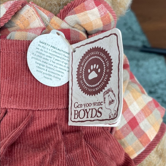 Plush Boyd’s Teddy Bear in Rust Corduroy Dress with Plaid Sleeves - Picture 4 of 7